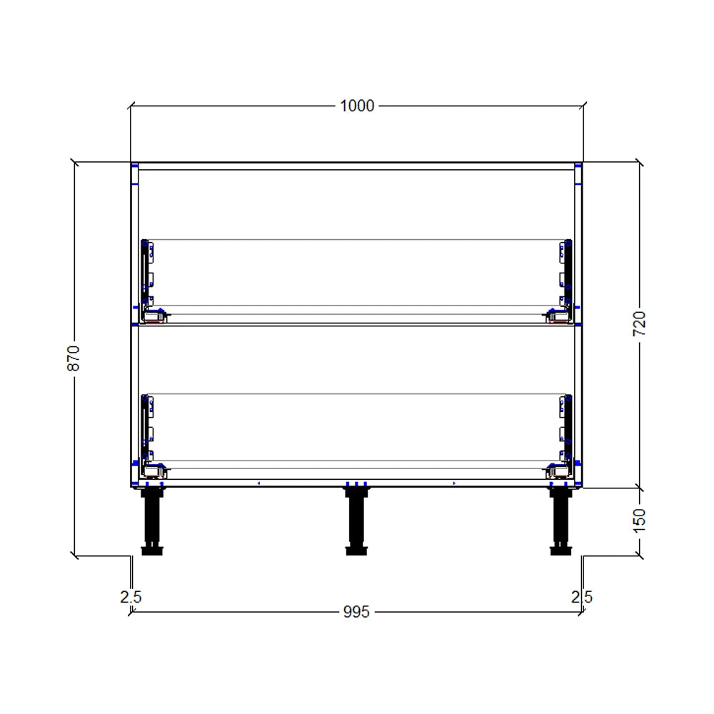 1000mm 2 Drawer Base Cabinet