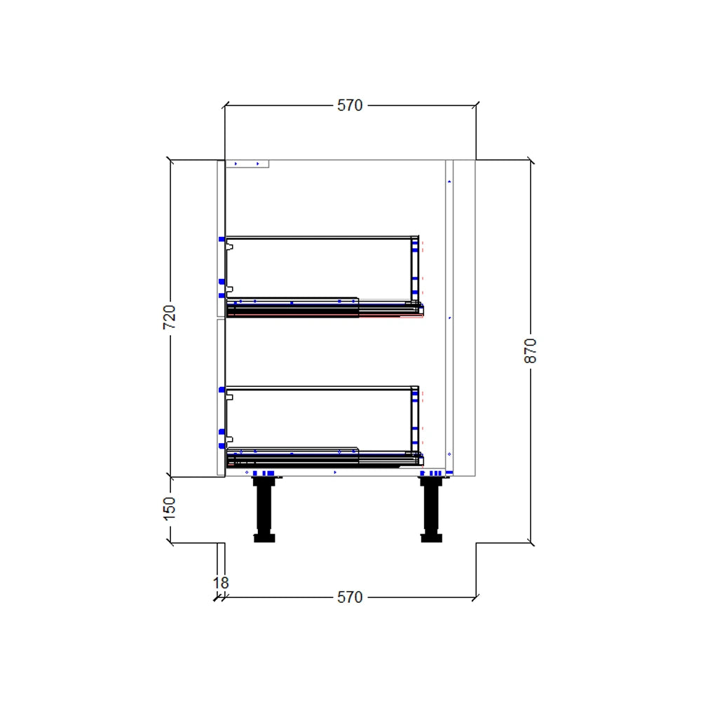 1000mm 2 Drawer Base Cabinet