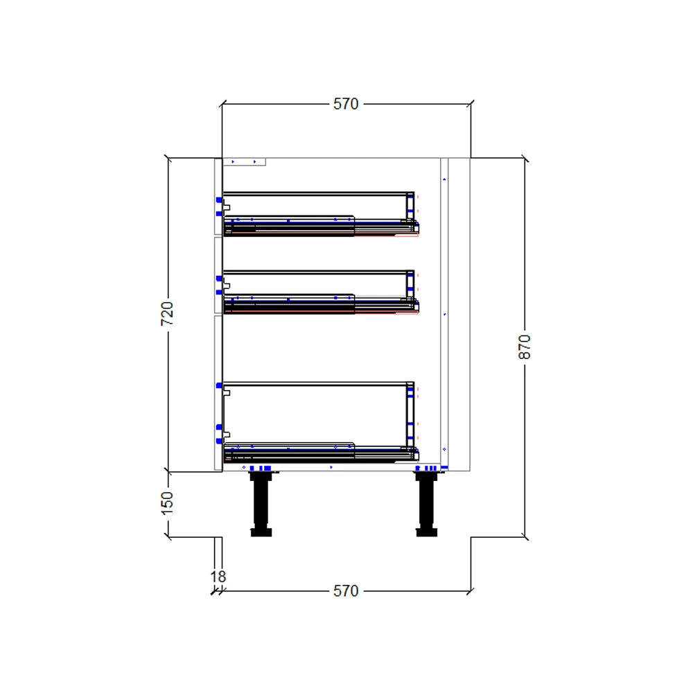 1000mm 3 Drawer Base Cabinet
