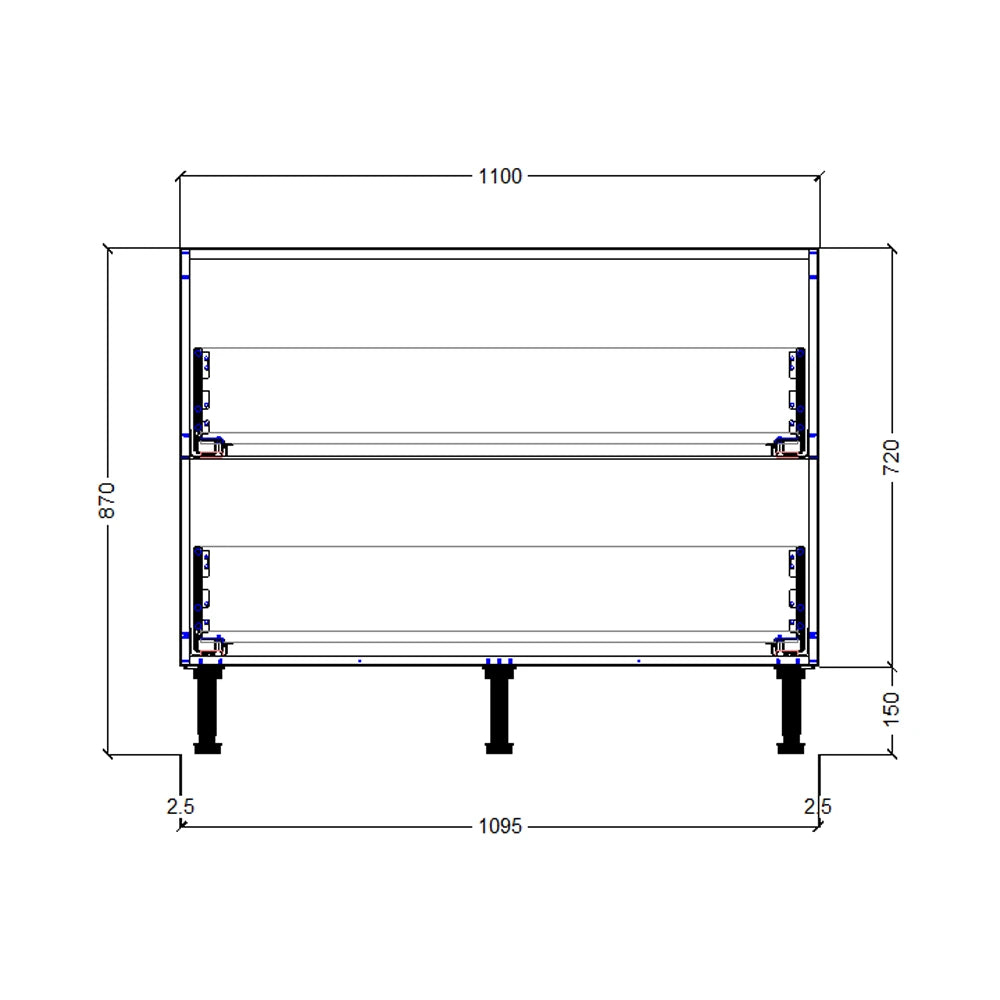 1100mm 2 Drawer Base Cabinet