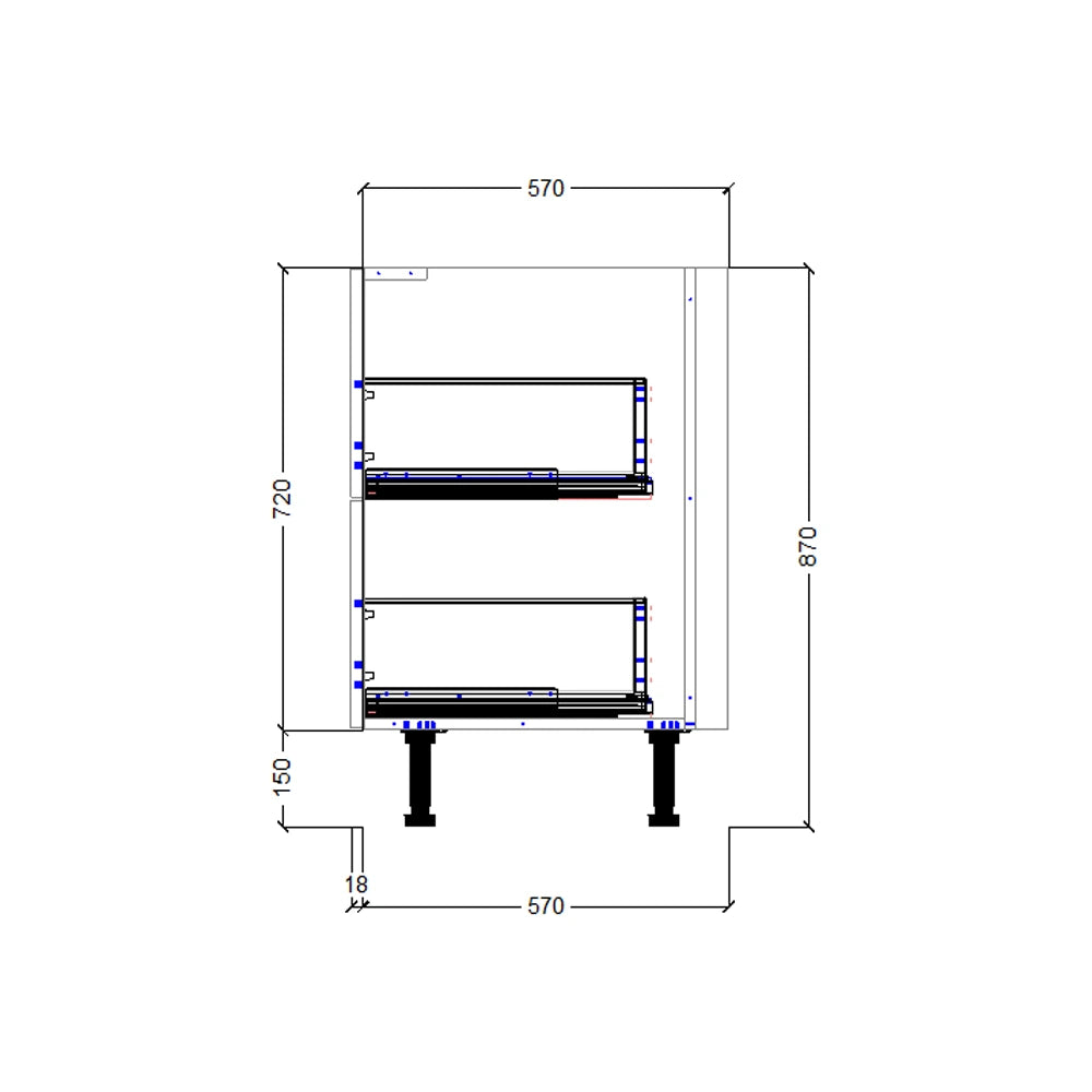 1100mm 2 Drawer Base Cabinet
