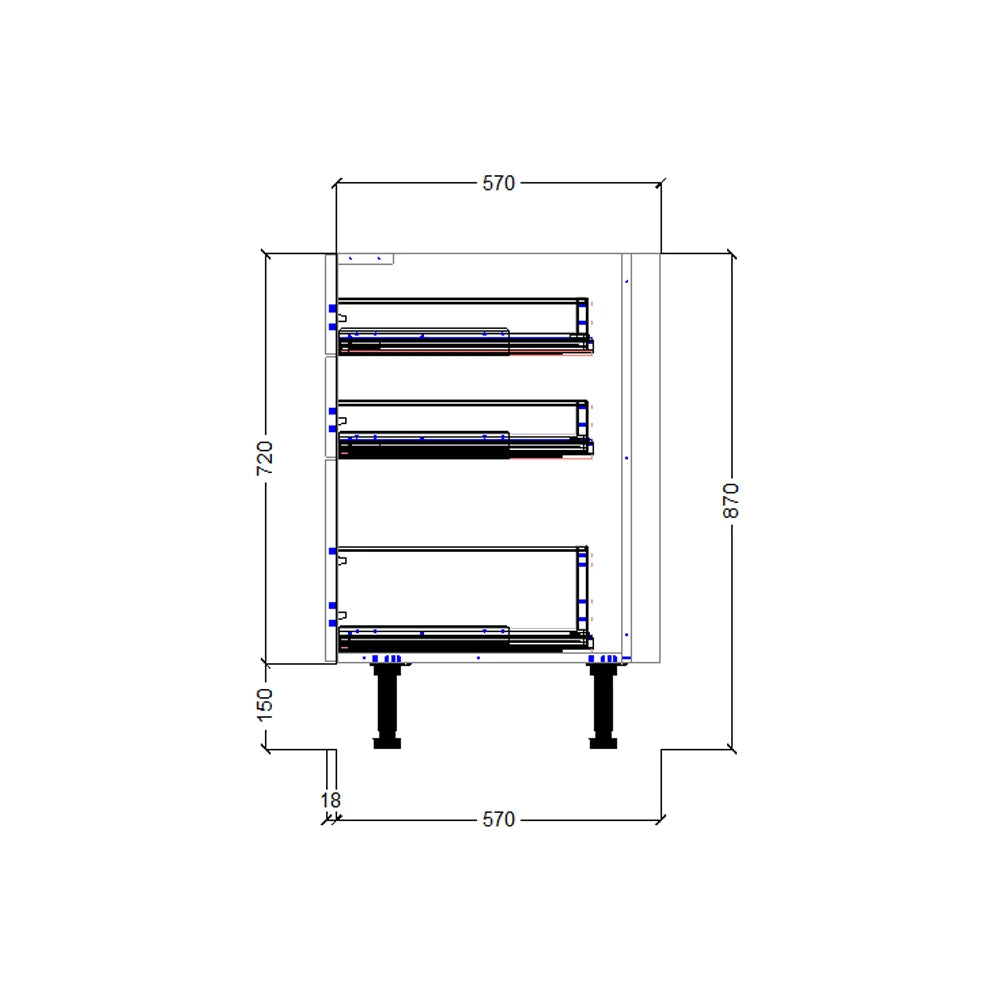 1100mm 3 Drawer Base Cabinet