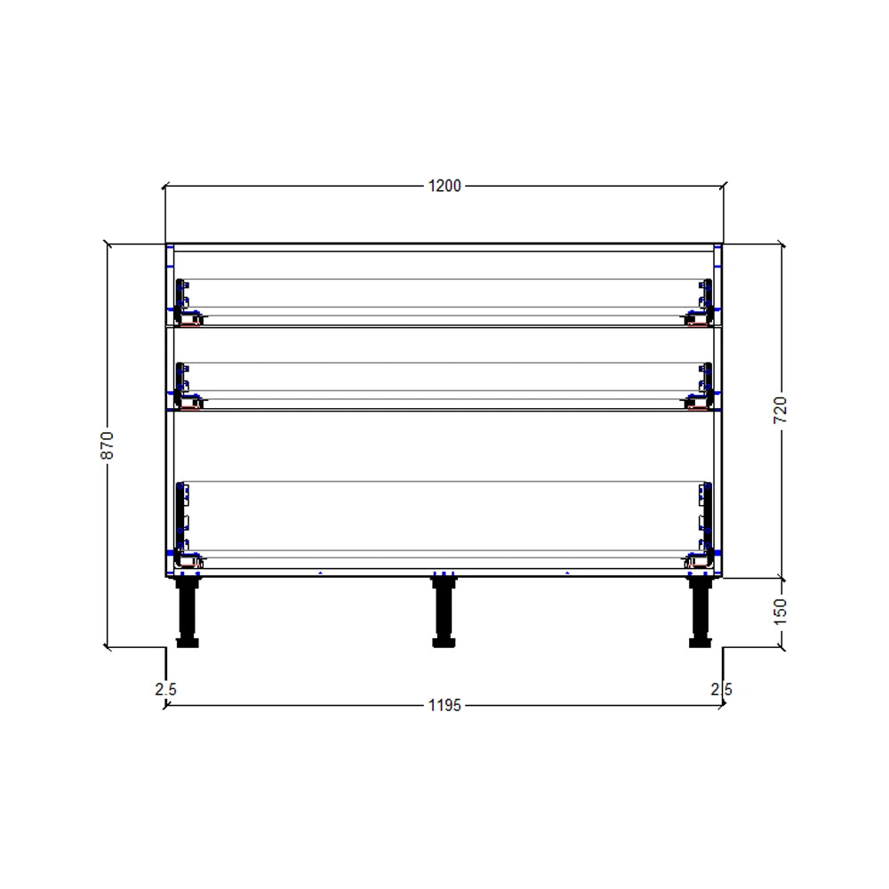1200mm 3 Drawer Base Cabinet