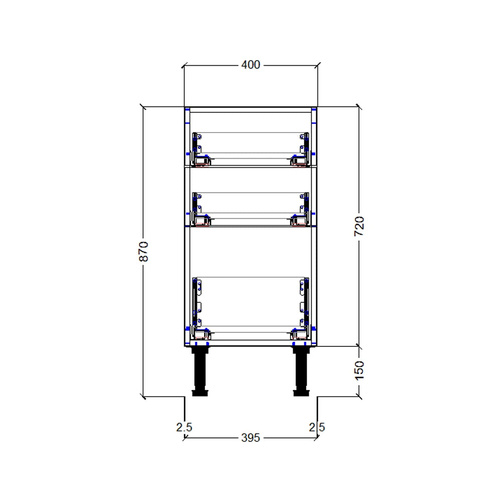 400mm 3 Drawer Base Cabinet