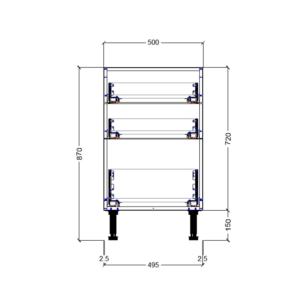 500mm 3 Drawer Base Cabinet