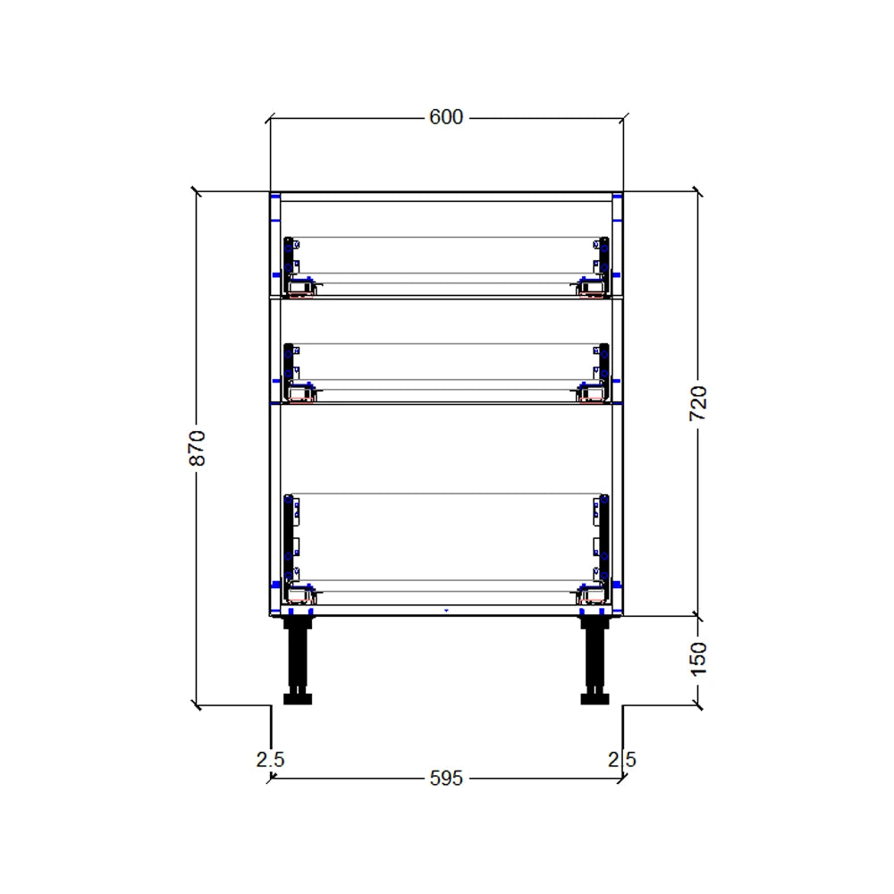 600mm 3 Drawer Base Cabinet