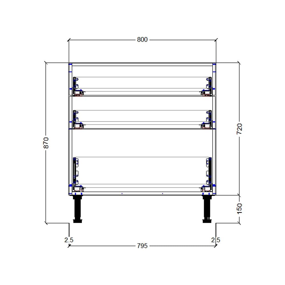 800mm 3 Drawer Base Cabinet