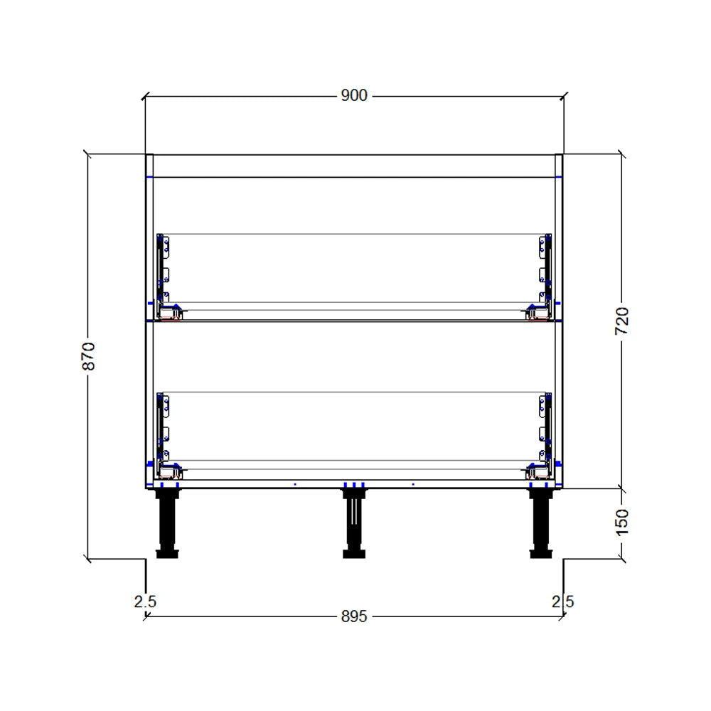 900mm 2 Drawer Hob Base Cabinet