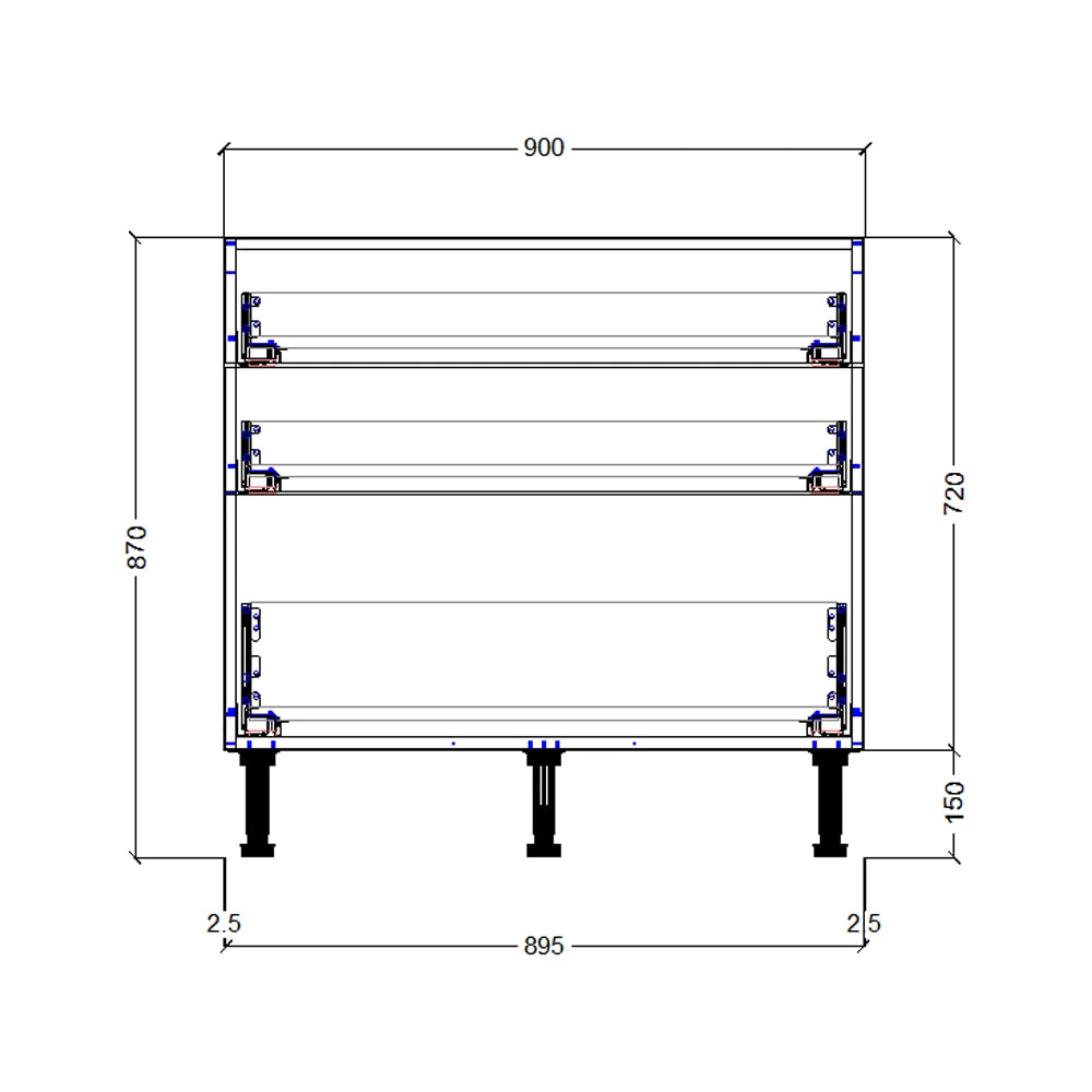900mm 3 Drawer Base Cabinet