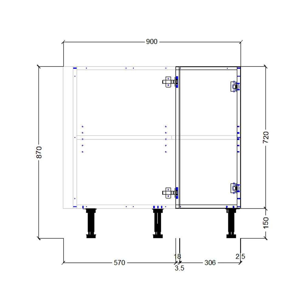900mm L Corner Base Cabinet