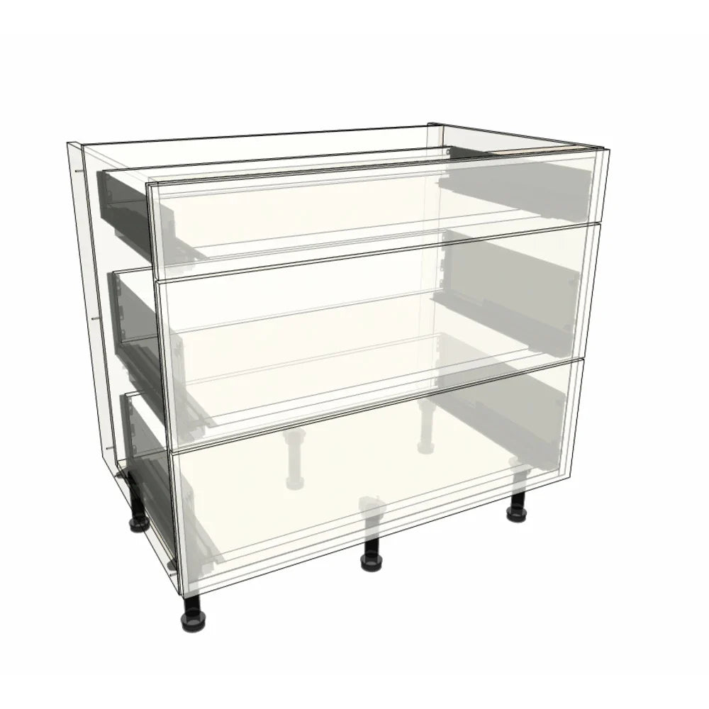 1000mm 3 Drawer Hob Base Cabinet (2x Draw 283mm x 595mm) & 1x Draw (145mm x 595mm)