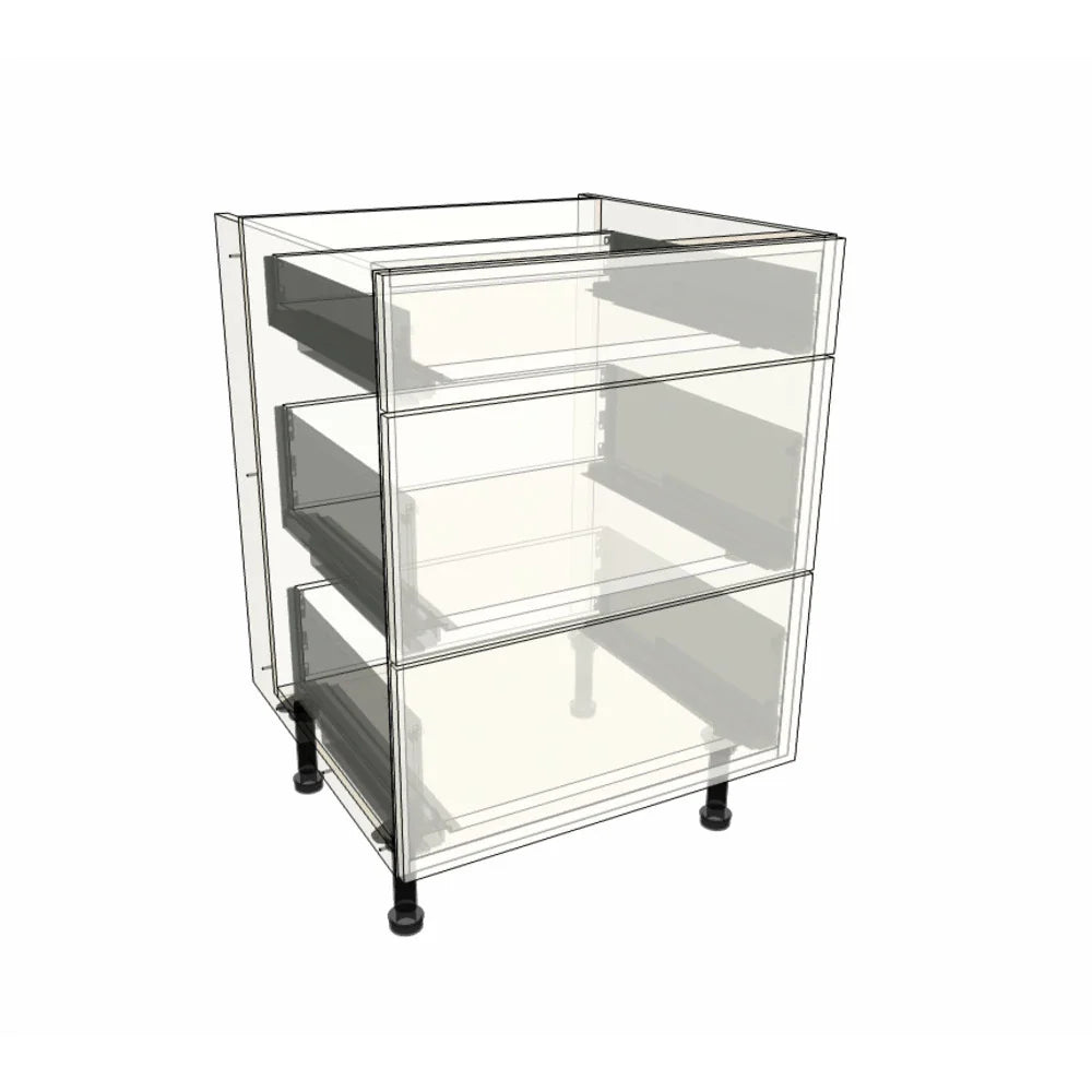 600mm 3 Drawer Hob Base Cabinet (2x Draw 283mm x 595mm) & 1x Draw (145mm x 595mm)