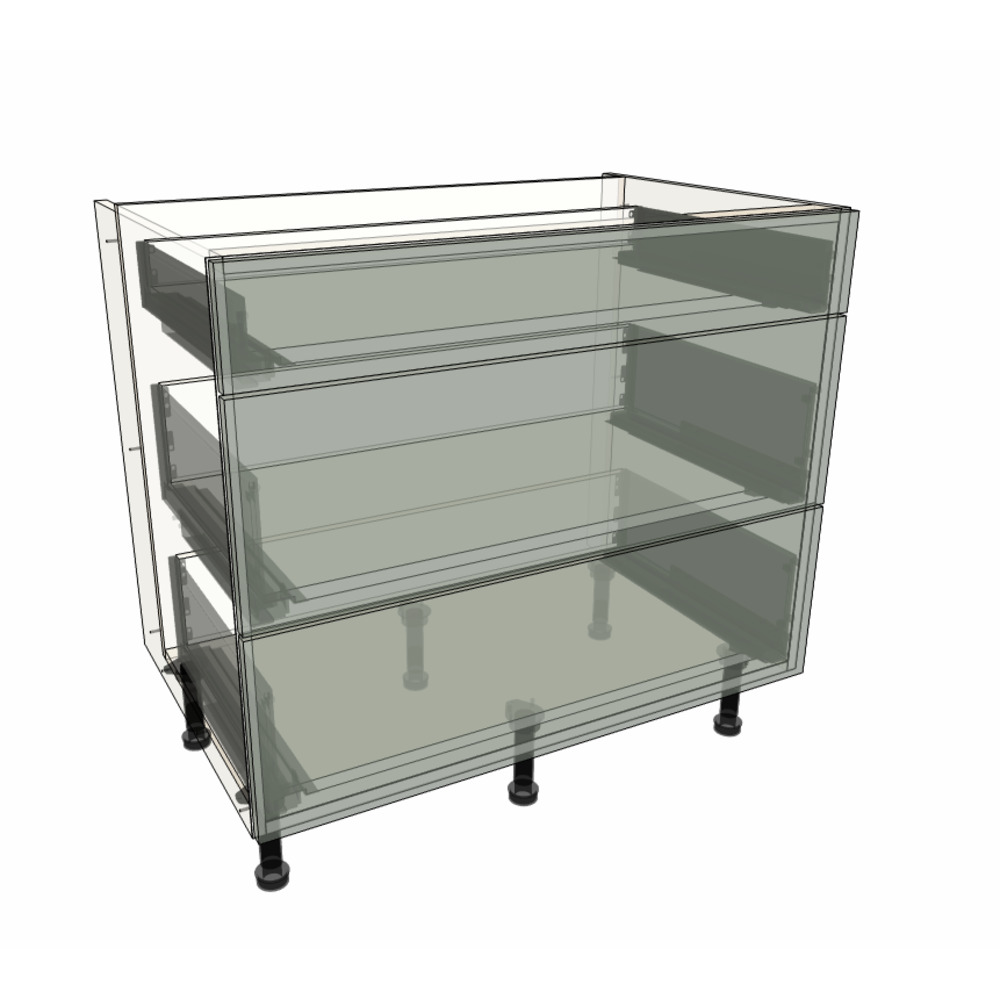 900mm 3 Drawer Hob Base Cabinet (2x Draw 283mm x 595mm) & 1x Draw (145mm x 595mm)